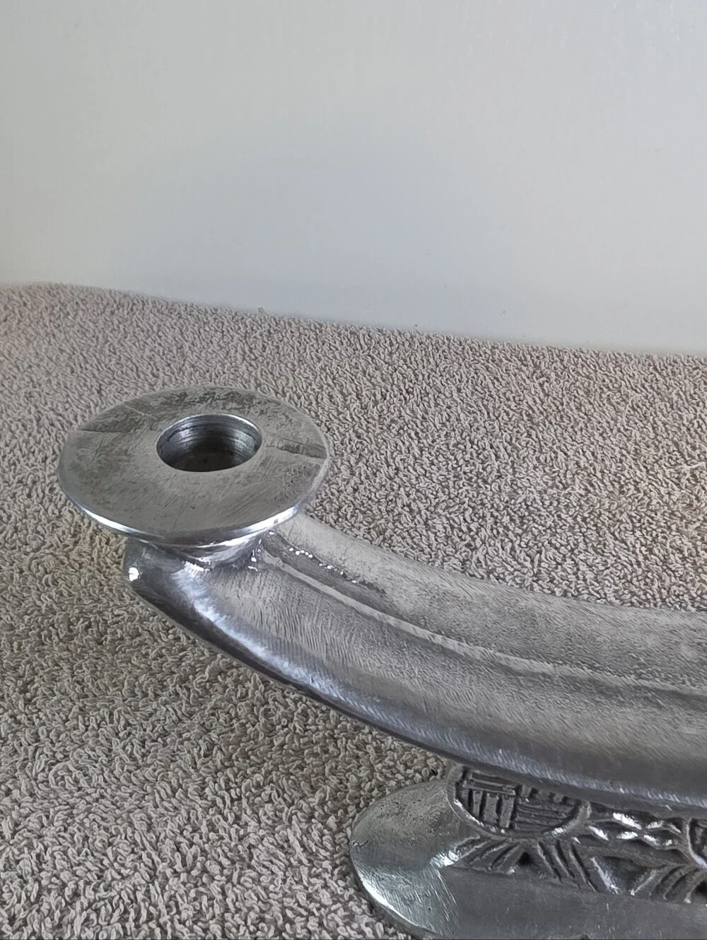Vintage Metal Csndlestick Designed In The Style Of A Traditional Shona Headrest